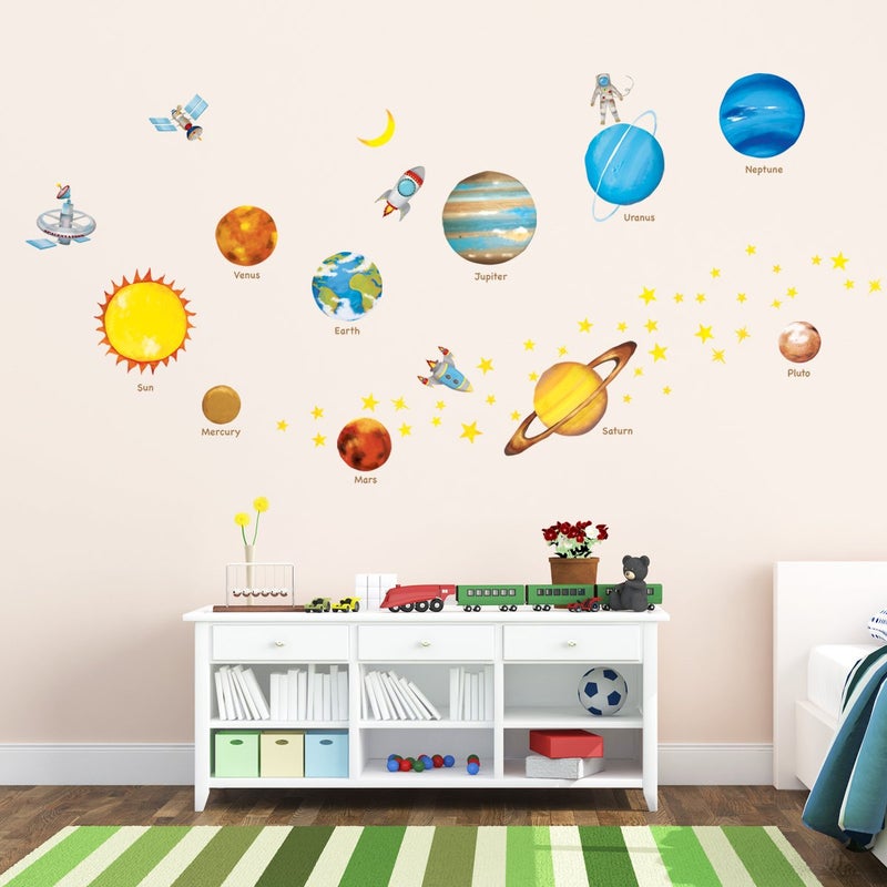 Decowall DS8-1307 Planets in The Space Kids Wall Decals Wall Stickers Peel and Stick Removable Wall Stickers for Kids Nursery Bedroom Living Room - Image 2